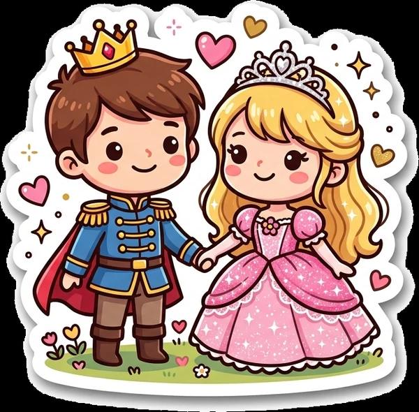 Die-cut prince and princess couple sticker