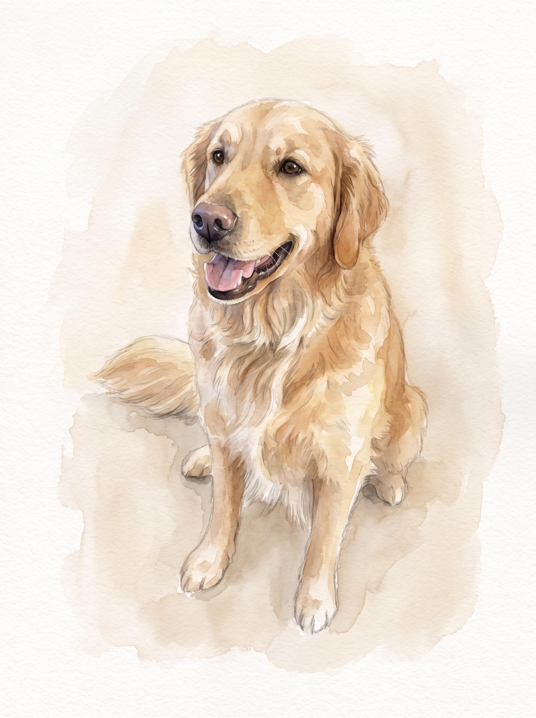 A frame-worthy stylized portrait of a golden retriever