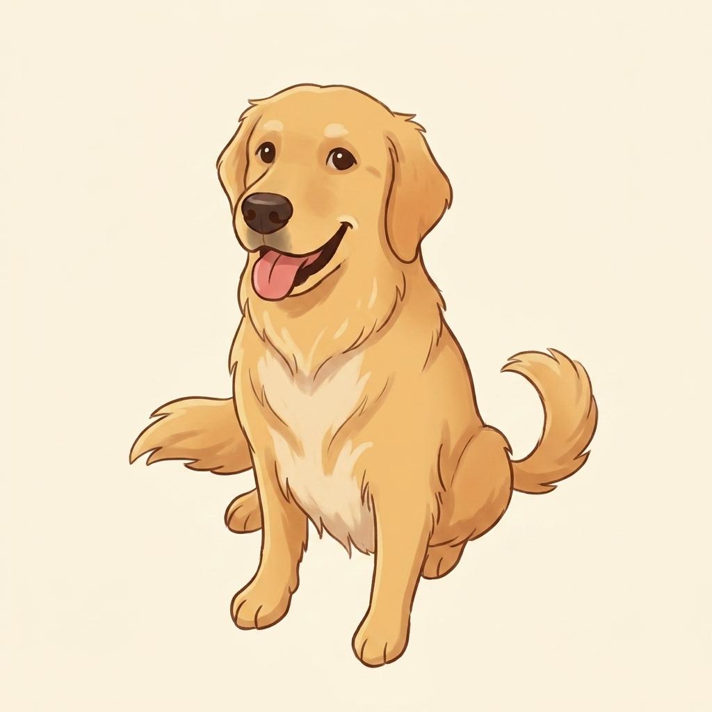 A cartoon illustration of a golden retriever