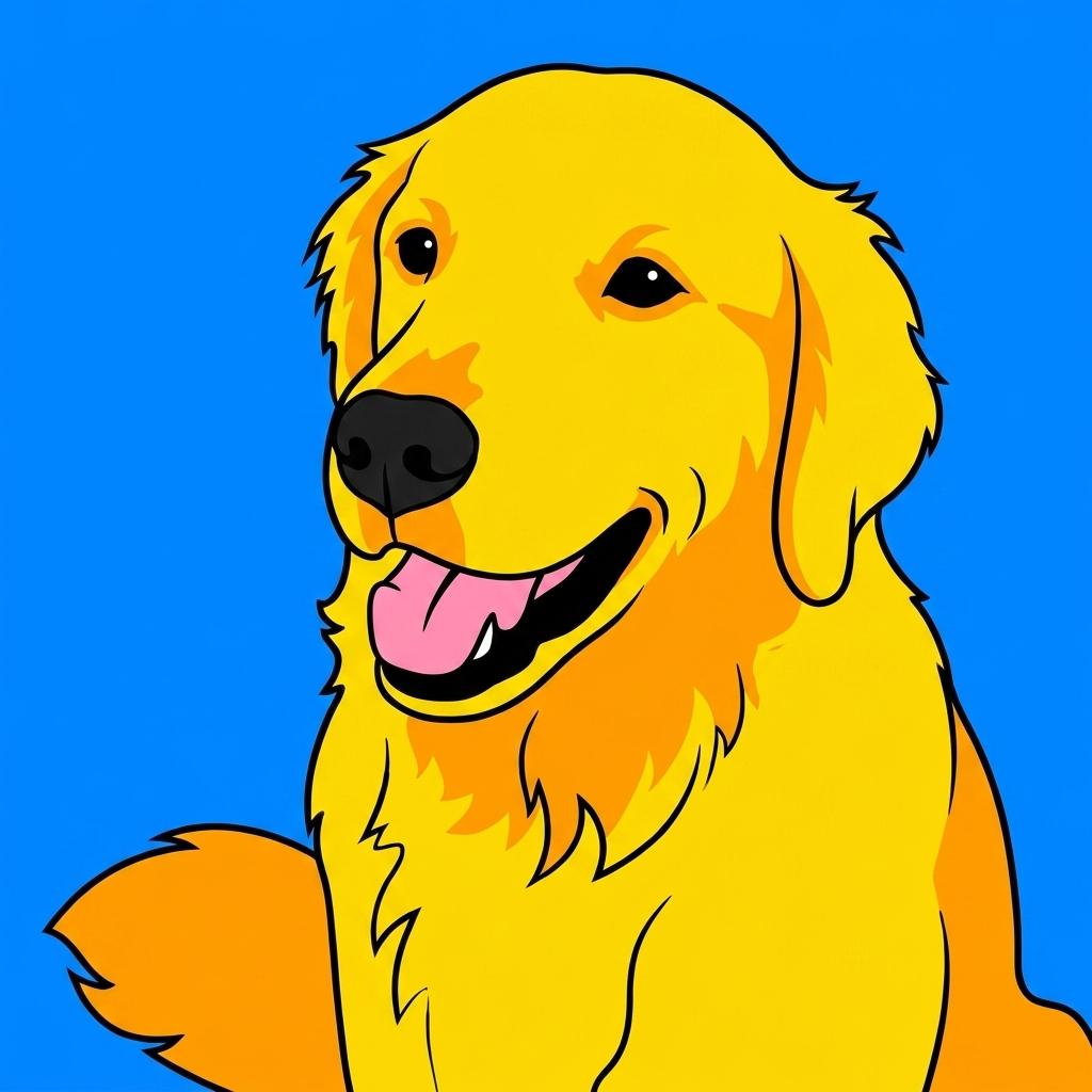 A pop-art portrait of a golden retriever