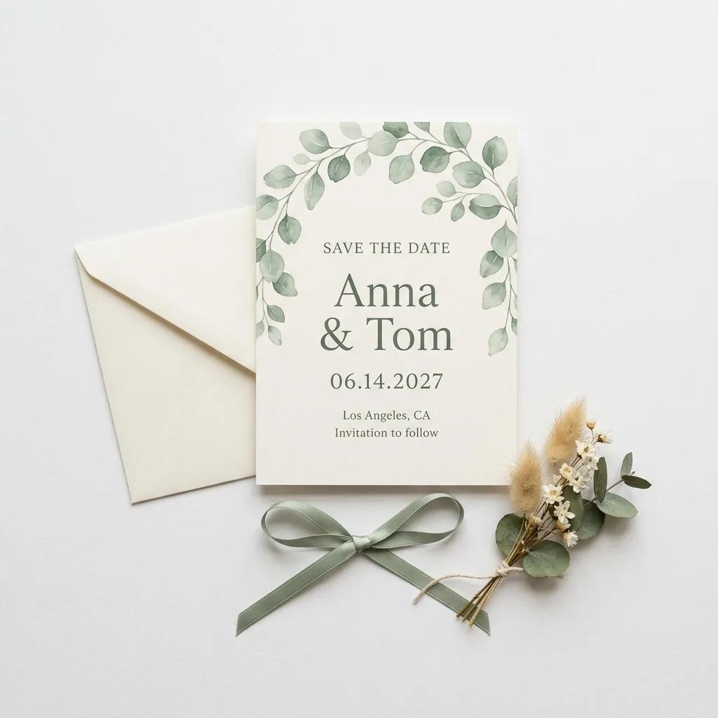 Save the date wedding postcard with the couple's names and date