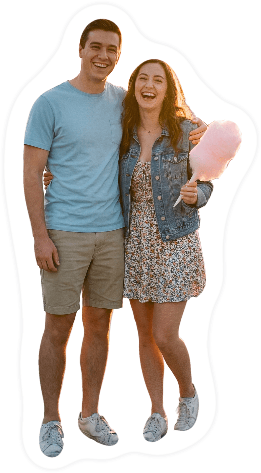 Die-cut photo sticker of a smiling couple