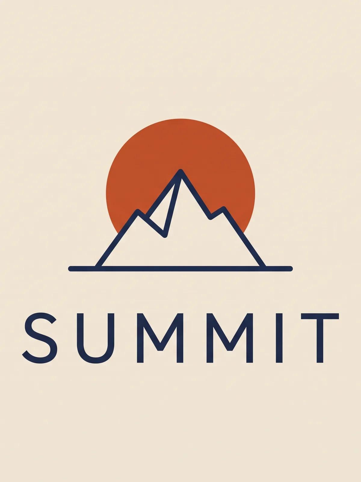 A bold SUMMIT mountain graphic design on a neutral background