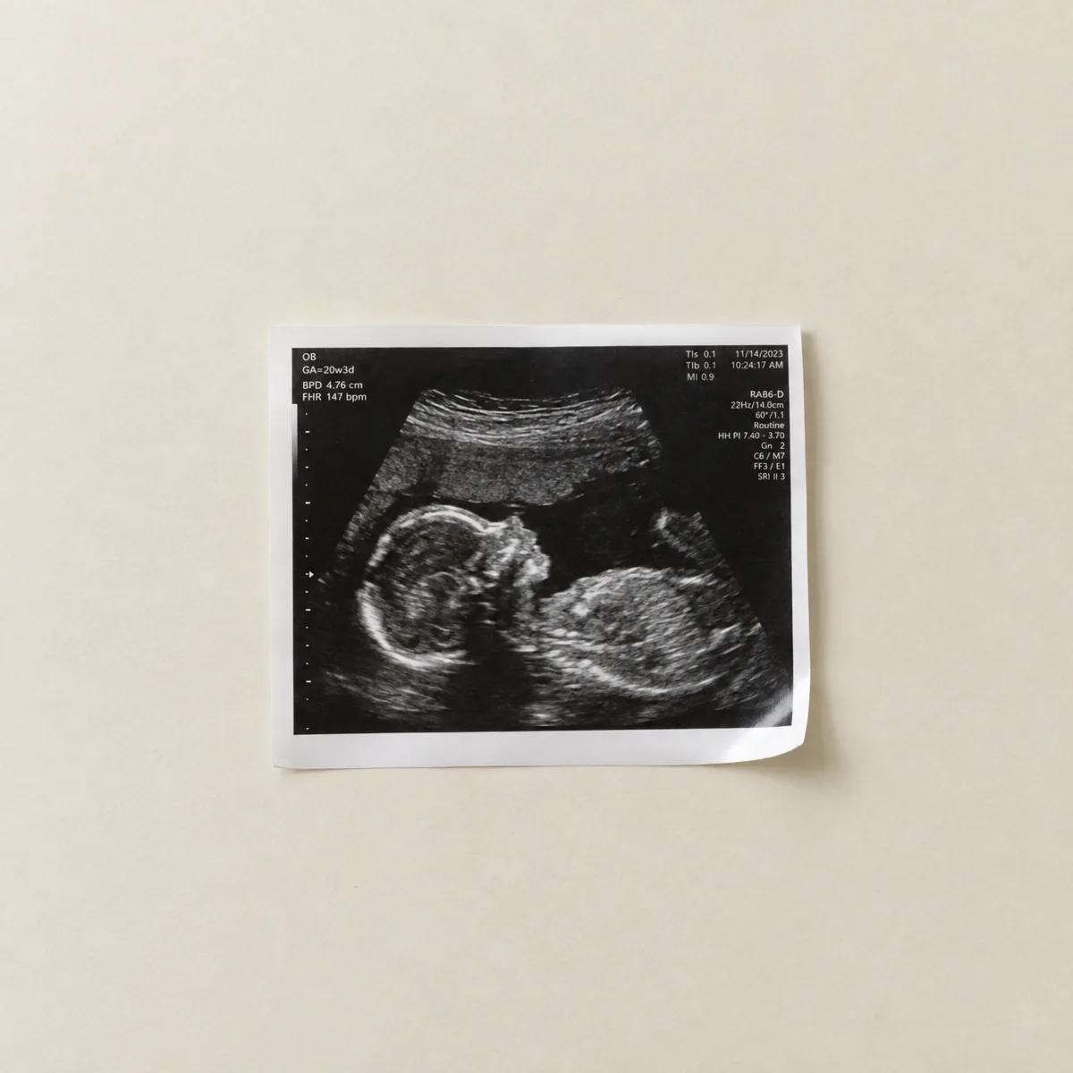 A grainy ultrasound printout as it arrives from the clinic