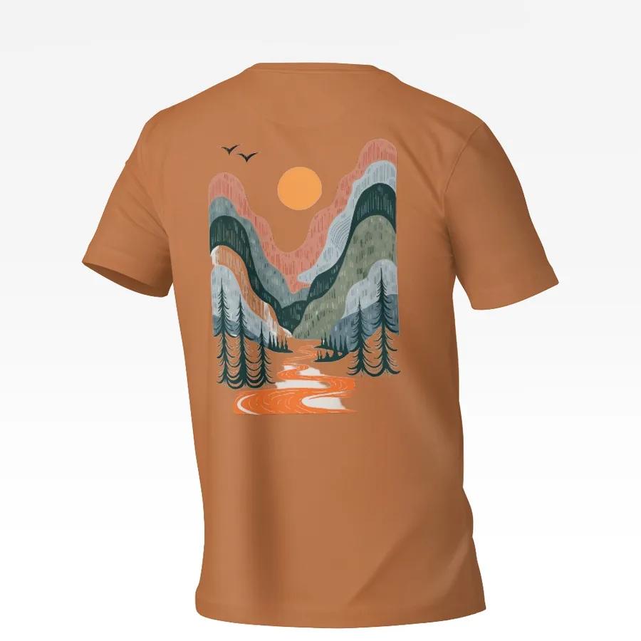 Terracotta T-shirt with the mountain river print on the back