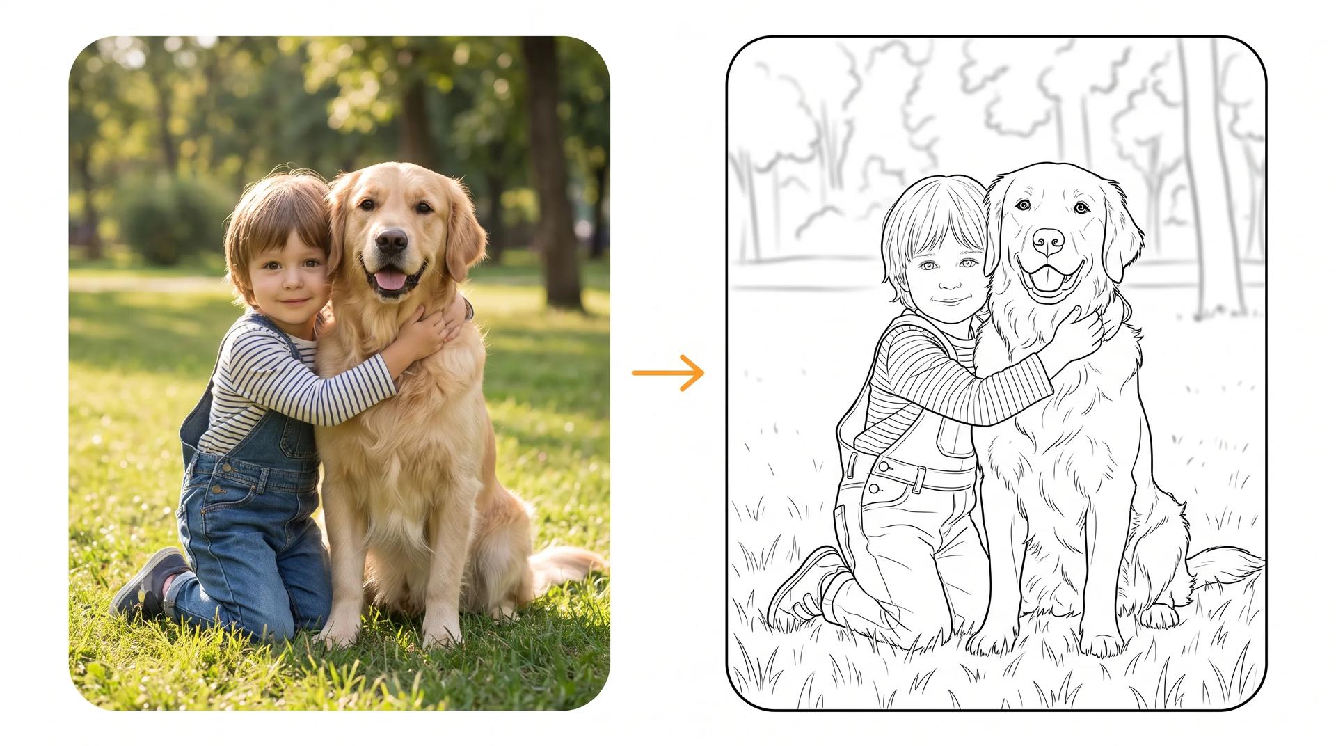 A customer photo turned into a printable coloring page