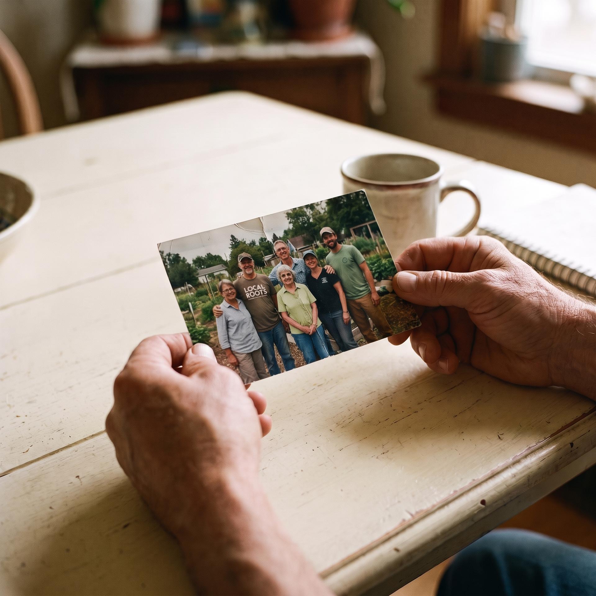 A community member holds a warm group snapshot ready to become custom merch